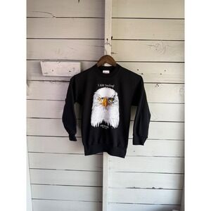 Vintage Hanes Kids Black Alaska Raptor Center Bald Eagle Sweatshirt Youth Medium